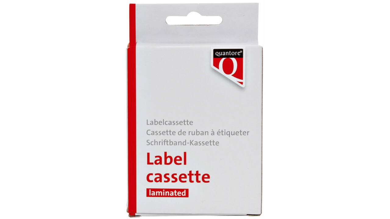 Labeltape Quantore TZE-221 9mm x 8m zwart op wit