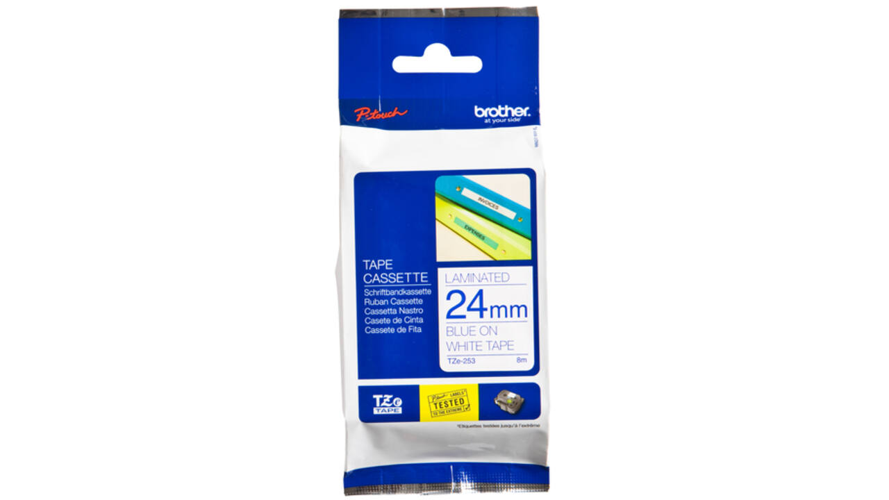 Labeltape Brother P-touch TZE-253 24mm blauw op wit