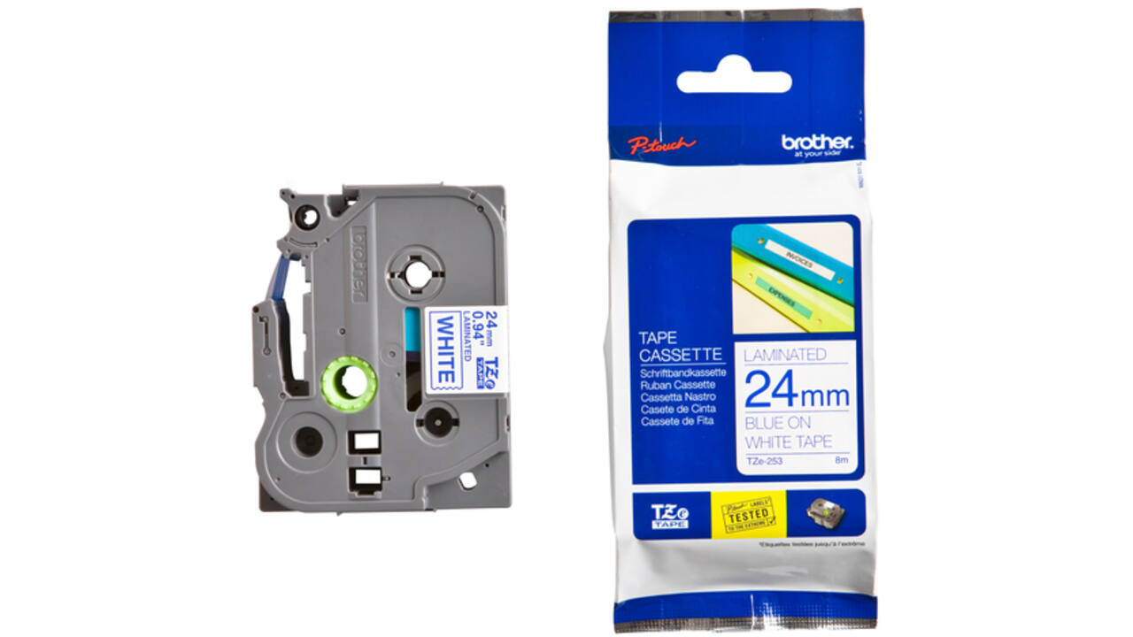 Labeltape Brother P-touch TZE-253 24mm blauw op wit