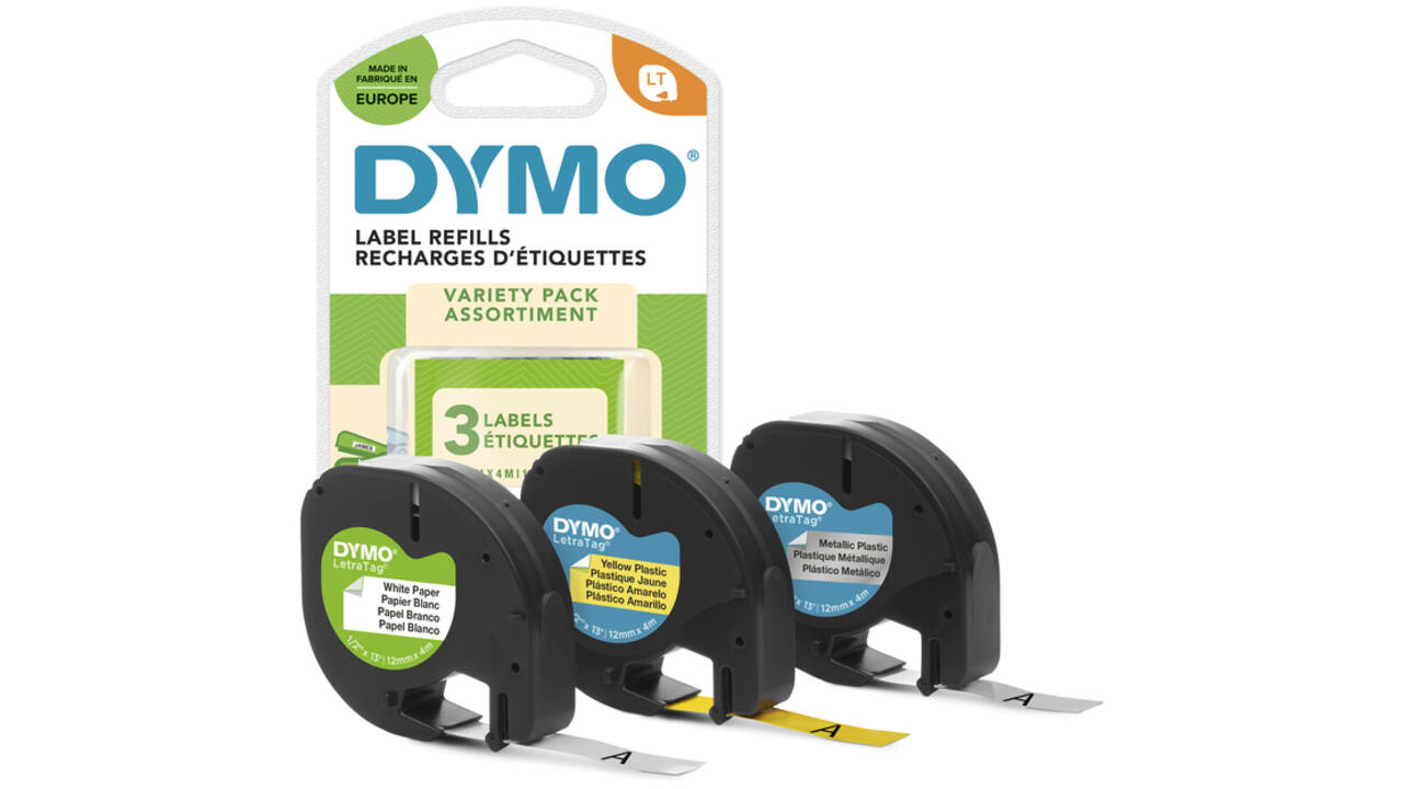 Labeltape Dymo LetraTag 12mm assorti 3 stuks