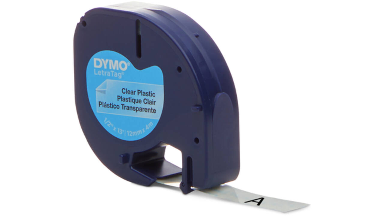 Labeltape Dymo LetraTag plastic 12mm zwart op transparant