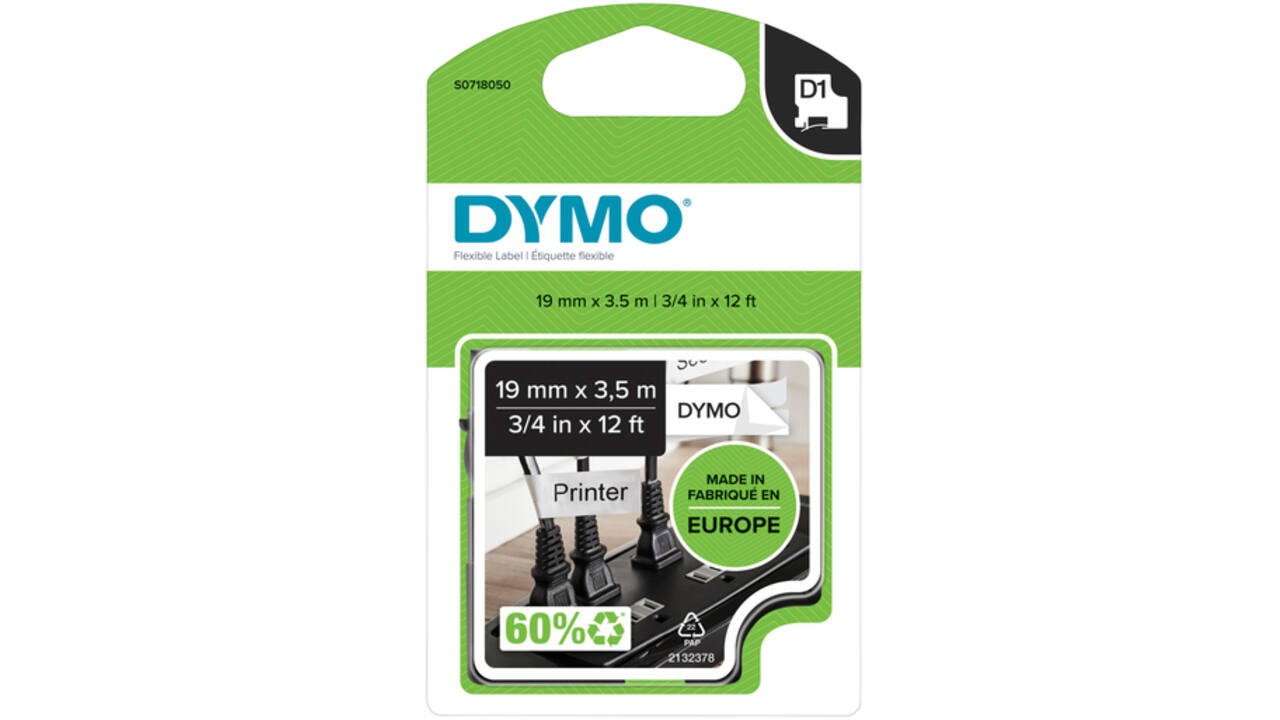 Labeltape Dymo LabelManager D1 nylon 19mm zwart op wit