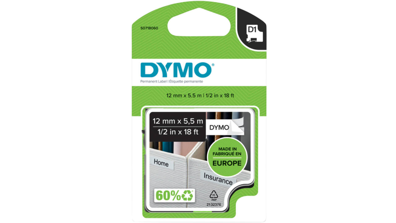 Labeltape Dymo LabelManager D1 polyester 12mm zwart op wit