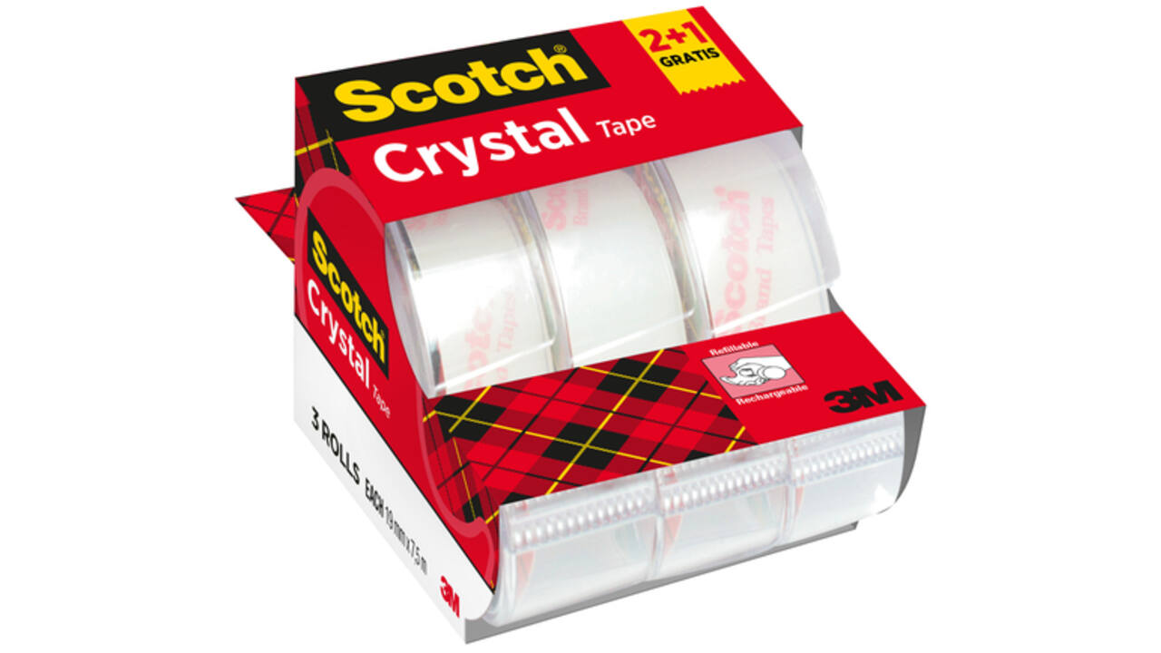 Plakband Scotch Crystal 600 19mmx7.5m transparant 2+1 gratis + handdispenser