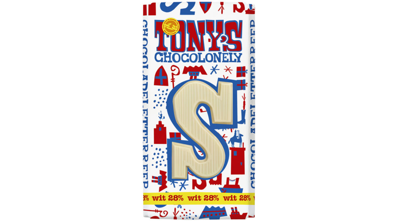 Chocoladeletter Tony's Chocolonely wit S 180gr
