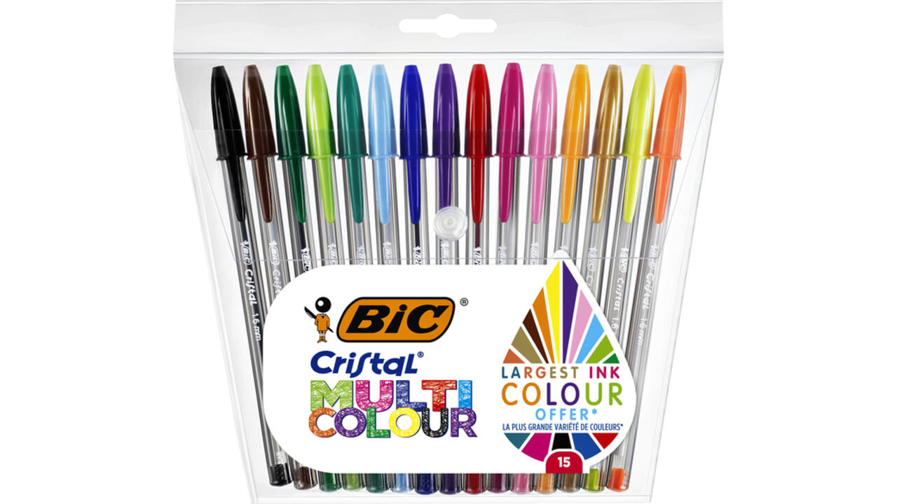 Balpen Bic Cristal large multicolour assorti etui à 15 stuks
