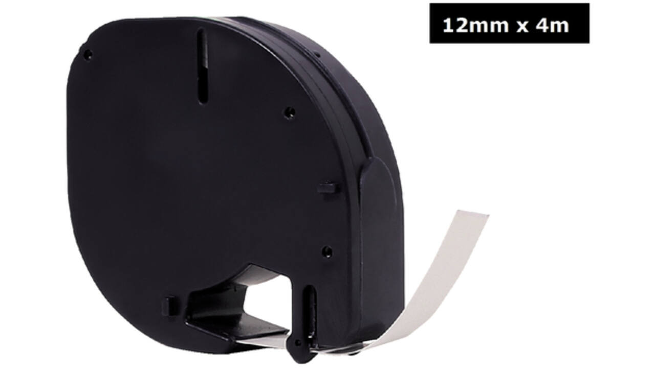 Labeltape Quantore 91201 12mmx4m kunststof zwart op wit