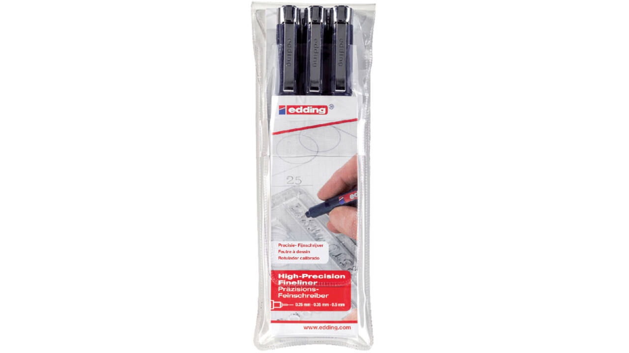 Fineliner edding 1800 0.25mm - 0.35mm - 0.5mm zwart set à 3 stuks