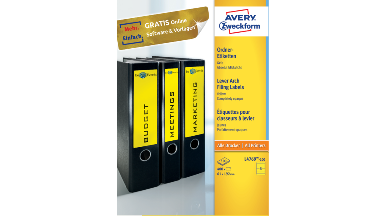 Rugetiket Avery breed 61x192mm zelfklevend geel