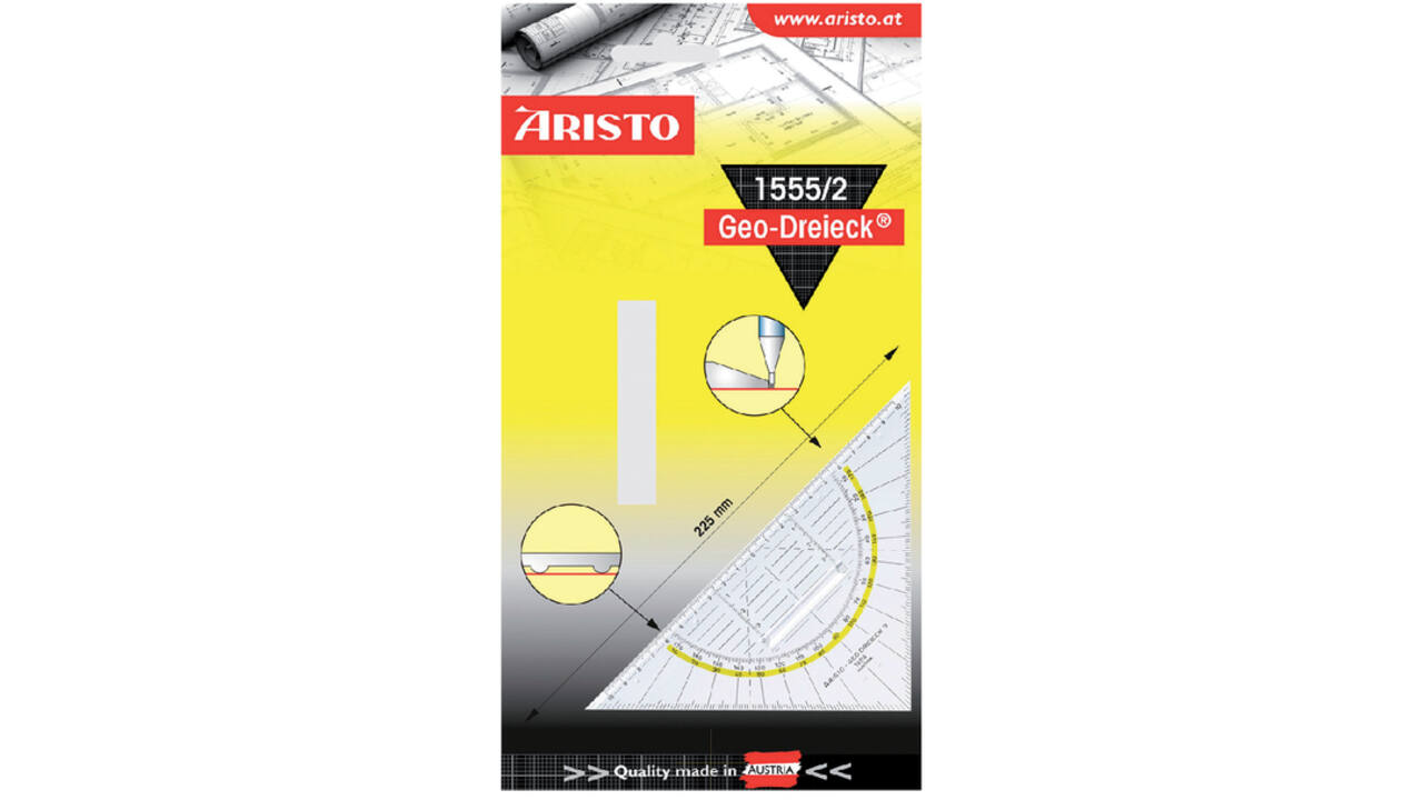 Geodriehoek Aristo 1555/2 225mm met greep transparant