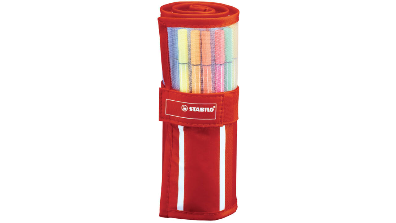 Fineliner STABILO pen 68/30 rollerset rood assorti set à 30 stuks