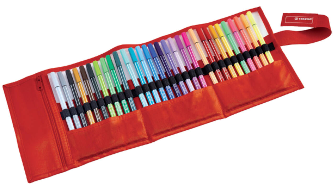 Fineliner STABILO pen 68/30 rollerset rood assorti set à 30 stuks