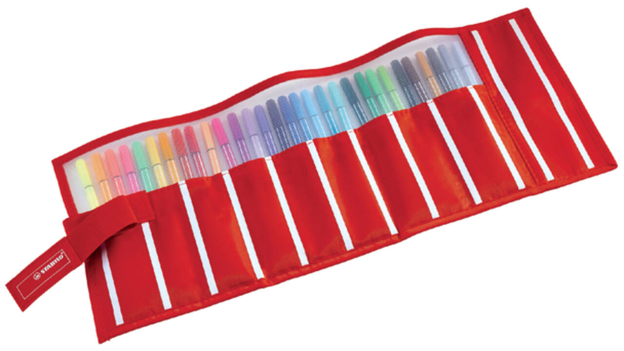 Fineliner STABILO pen 68/30 rollerset rood assorti set à 30 stuks