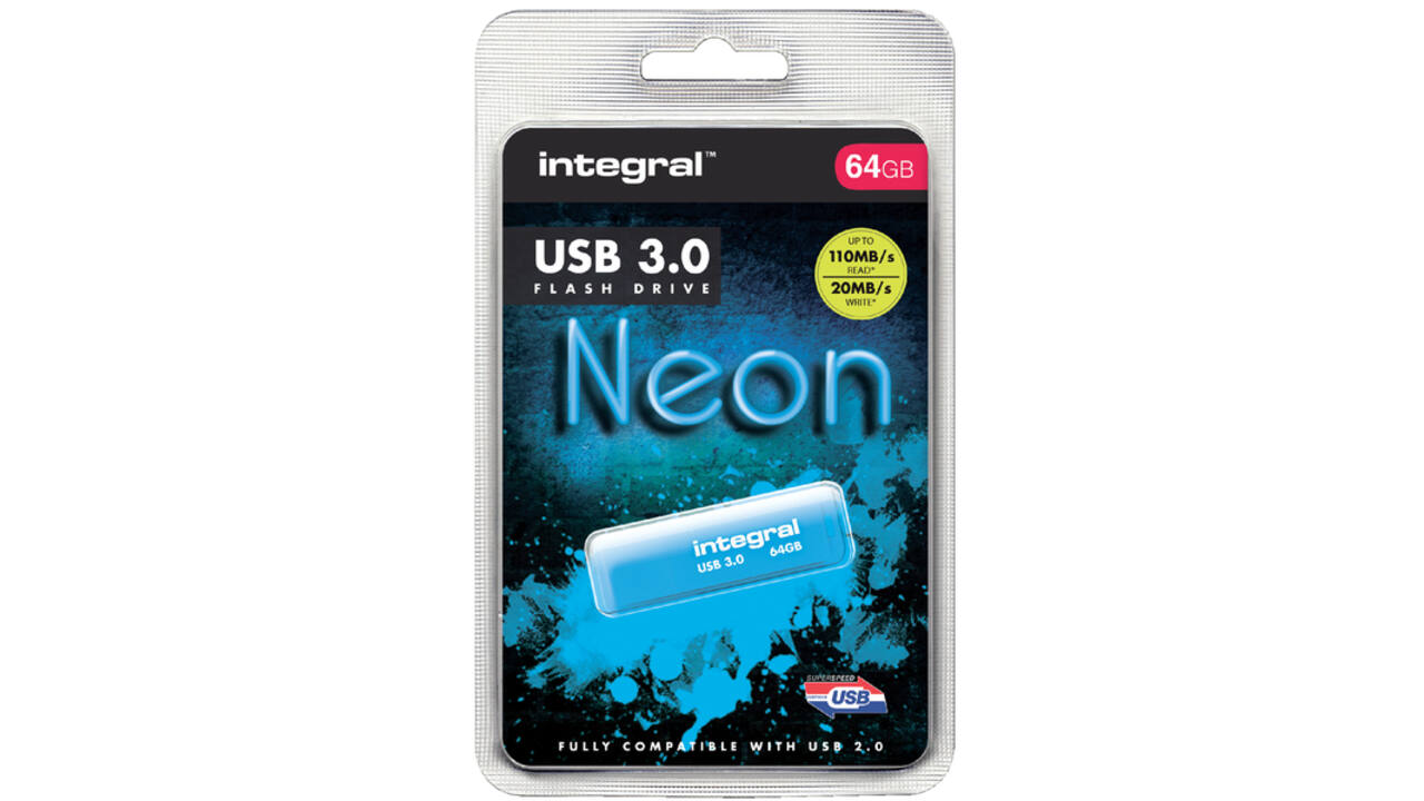 USB-stick 3.0 Integral 64GB neon blauw