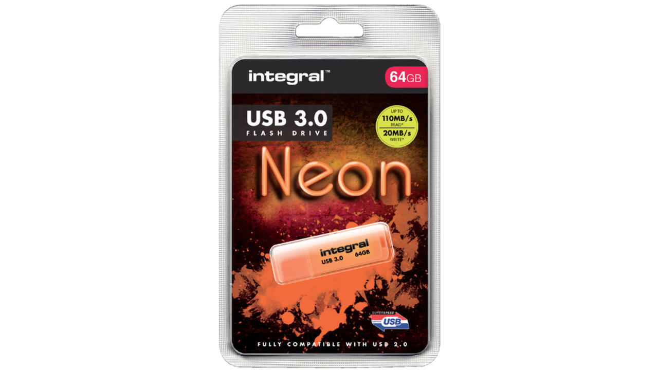 USB-stick 3.0 Integral 64GB neon oranje
