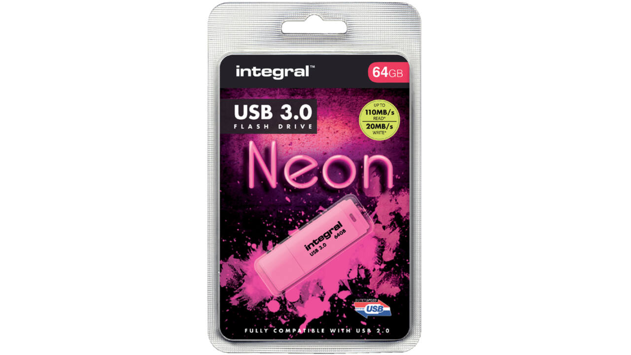USB-stick 3.0 Integral 64GB neon roze
