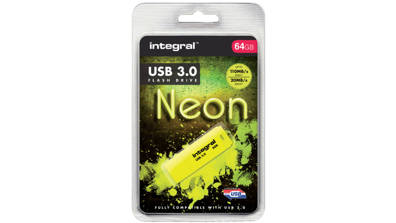 USB-stick 3.0 Integral 64GB neon geel