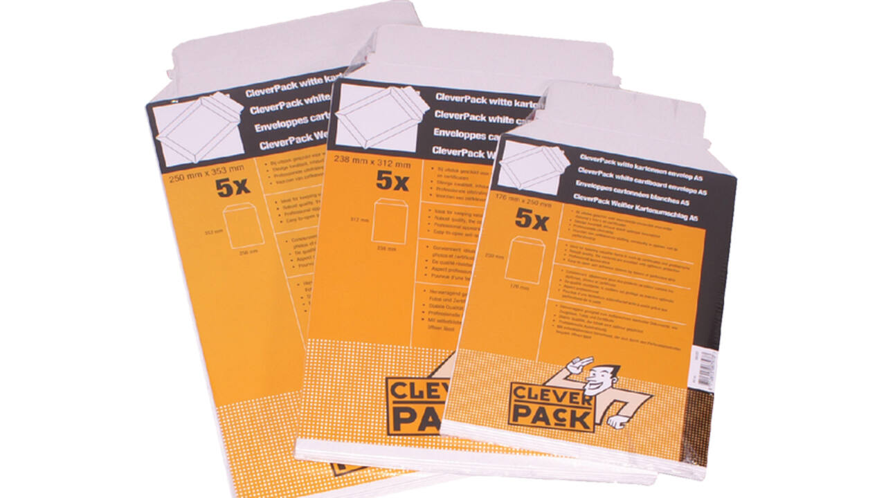 Envelop CleverPack karton A4 240x315mm wit pak à 5 stuks