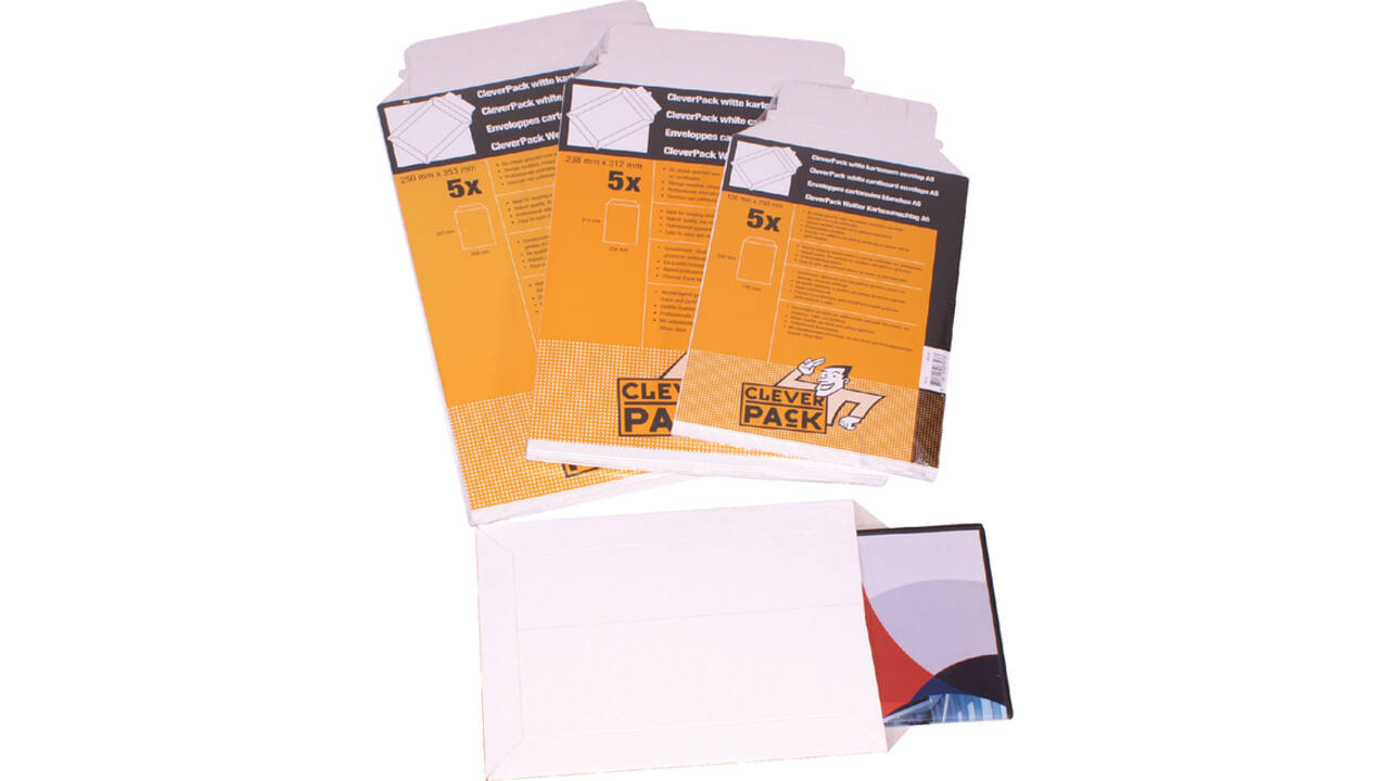 Envelop CleverPack karton A4 240x315mm wit pak à 5 stuks