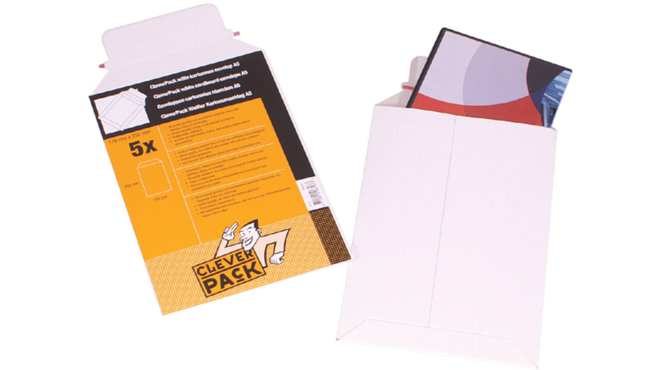 Envelop CleverPack karton A4 240x315mm wit pak à 5 stuks