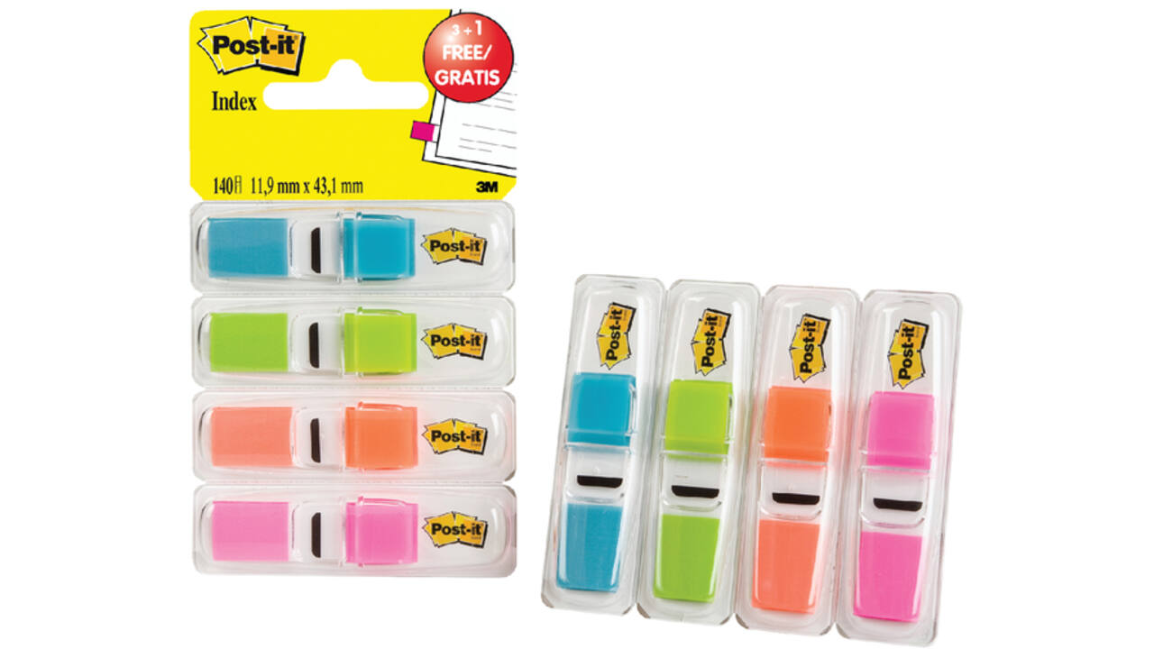 Indextabs Post-it 6834 11.9mmx43.1mm helder 3+1 gratis assorti 35 tabs per dispernser