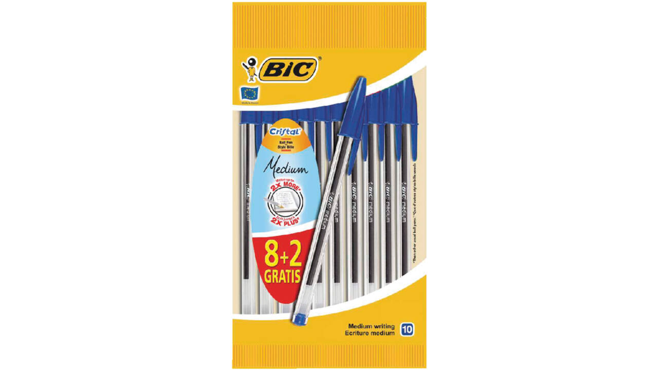 Balpen Bic Cristal medium blauw zakje à 8+2 gratis