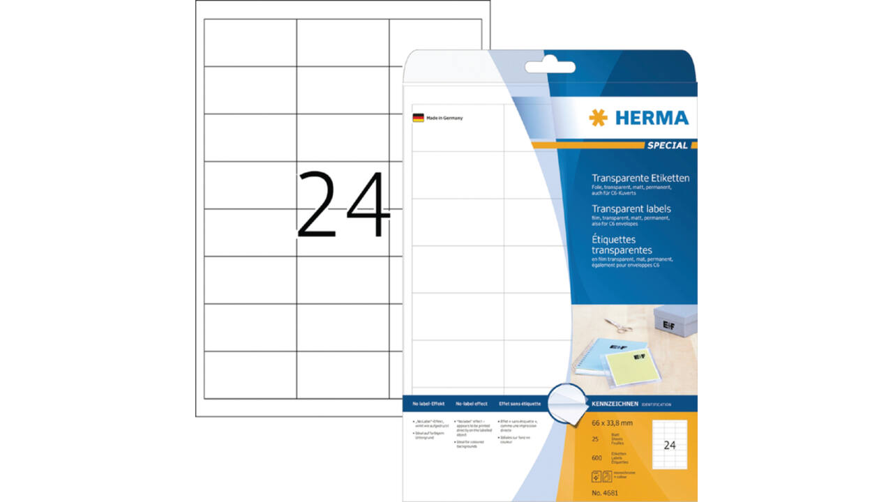 Etiket HERMA 4681 66x33.8mm transparant 600stuks