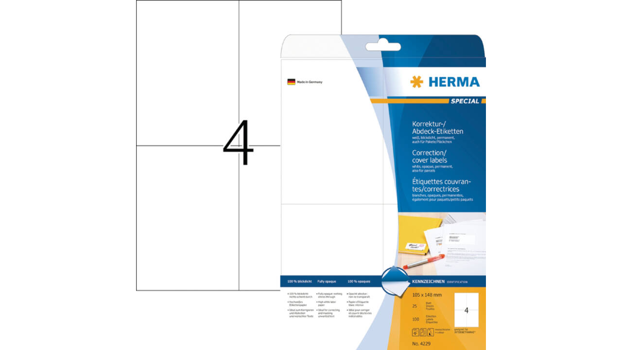 Etiket HERMA 4229 105x148mm A6 correctie wit 100stuks