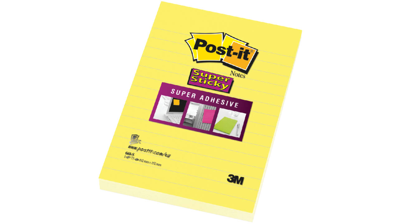 Memoblok Post-it 660 Super Sticky 102x152 geel met lijn