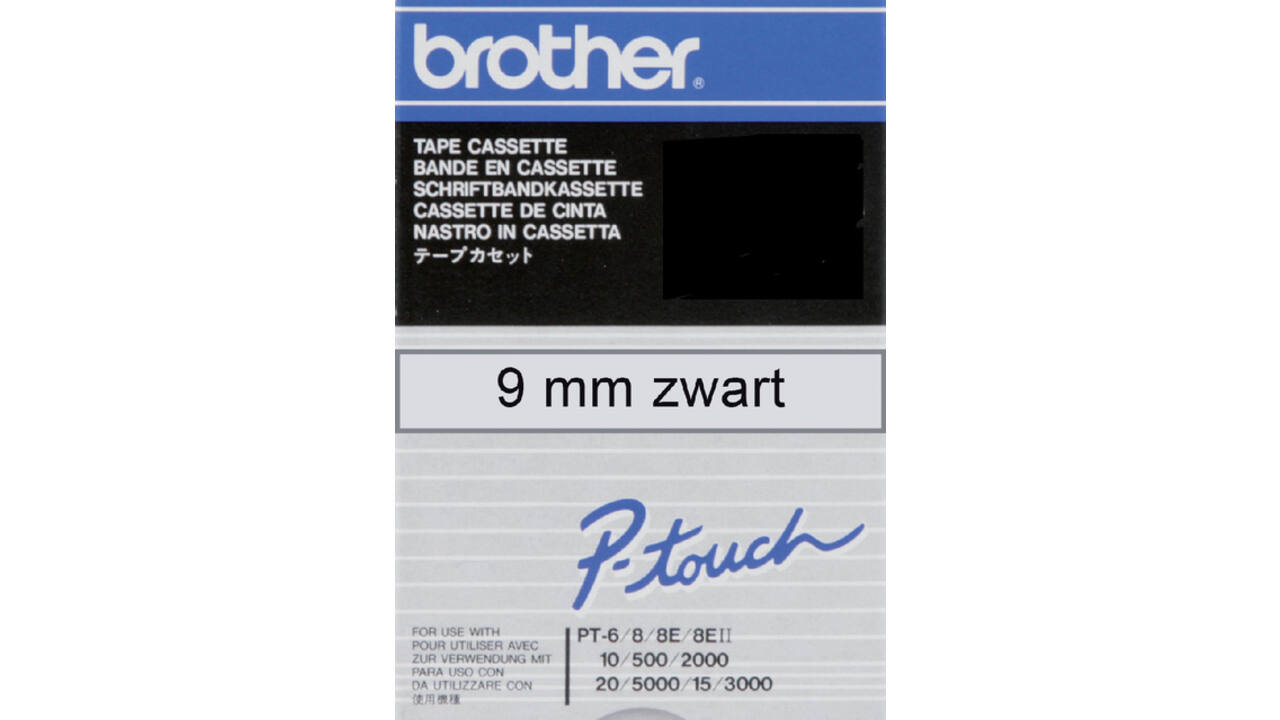 Labeltape Brother P-touch TC-M91 9mm zwart op transparant