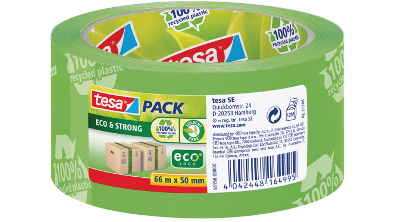 Verpakkingstape tesapack® Eco & Strong 66mx50mm groen bedrukt