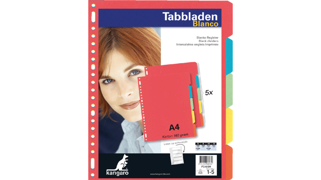 Tabbladen Kangaro 23-gaats PE405M 5-delig assorti karton