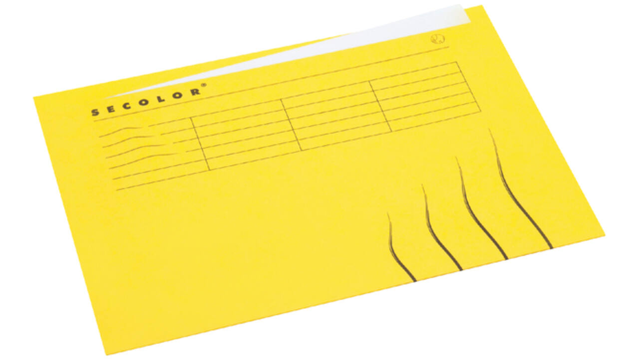 Vouwmap Secolor A4 ongelijk 225gr geel