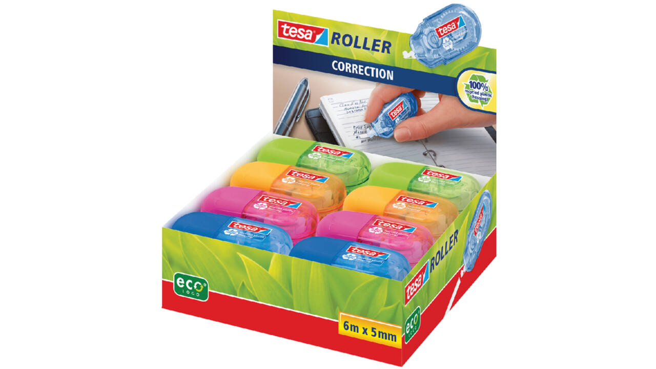 Correctieroller tesa® ecoLogo® mini 5mmx6m doos à 16 stuks assorti