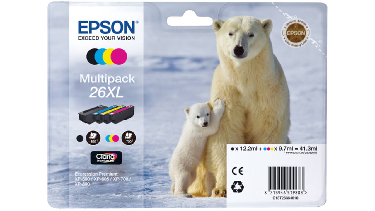 Inktcartridge Epson 26XL T2636 zwart + 3 kleuren
