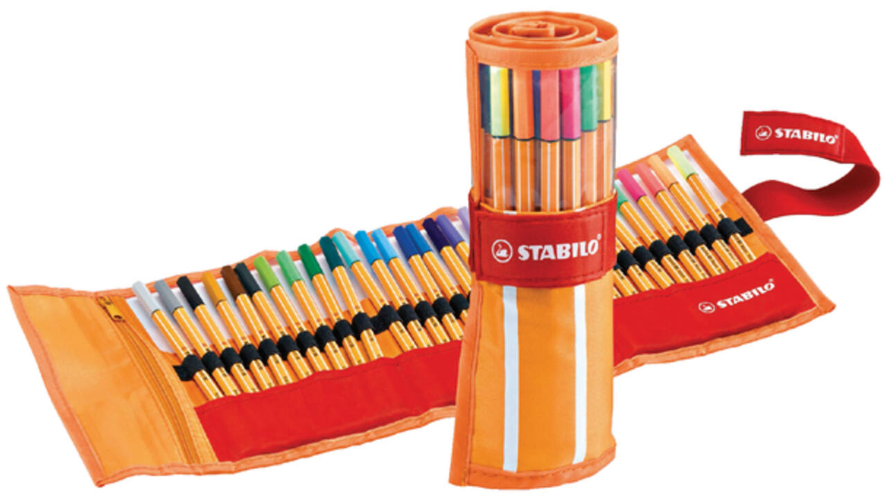 Fineliner STABILO point 88/30 rollerset oranje/rood fijn assorti etui à 30 stuks