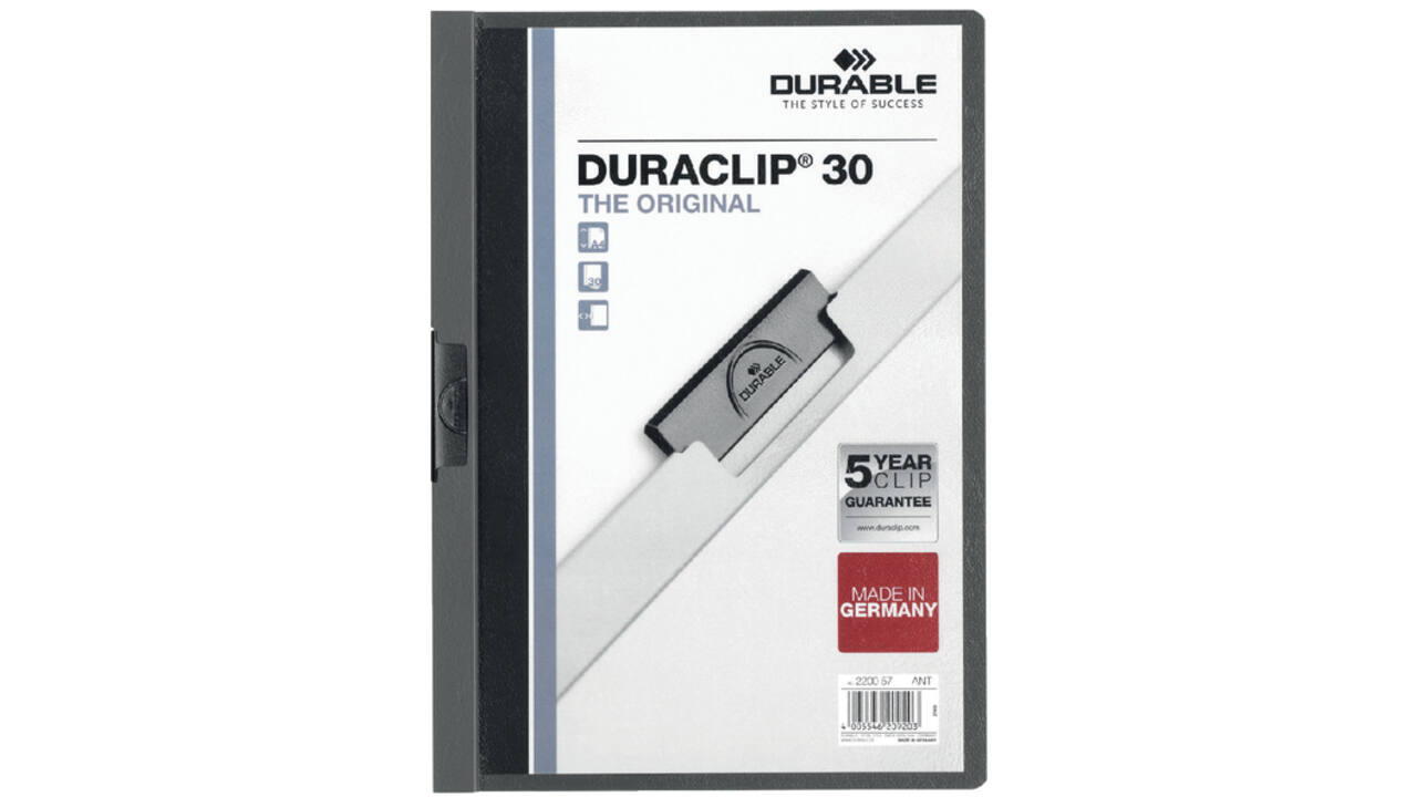 Klemmap Durable Duraclip A4 3mm 30 vellen antraciet/grijs