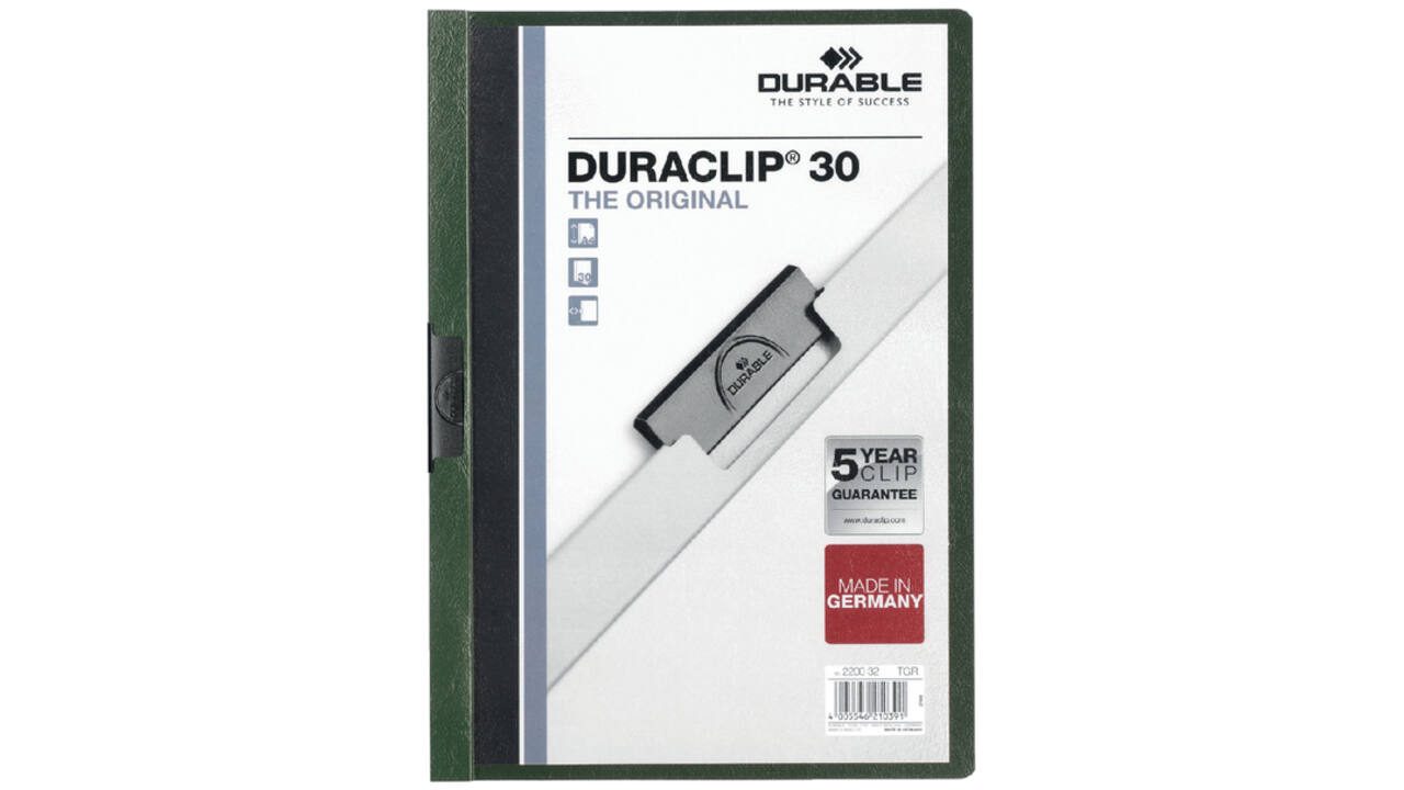 Klemmap Durable Duraclip A4 3mm 30 vellen donkergroen