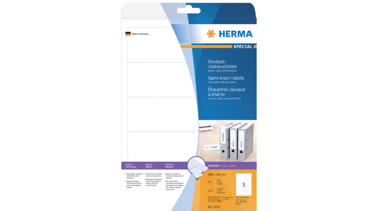 Rug-insteekkaart HERMA 5032 breed 54x190mm wit