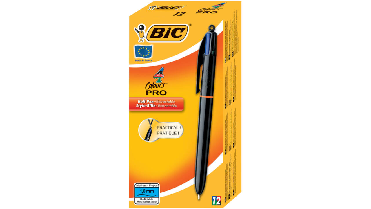 Balpen Bic 4kleuren Pro met ring medium zwart