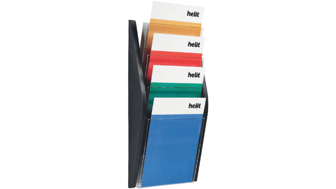 Folderhouder Helit wand 4xA4 zwart