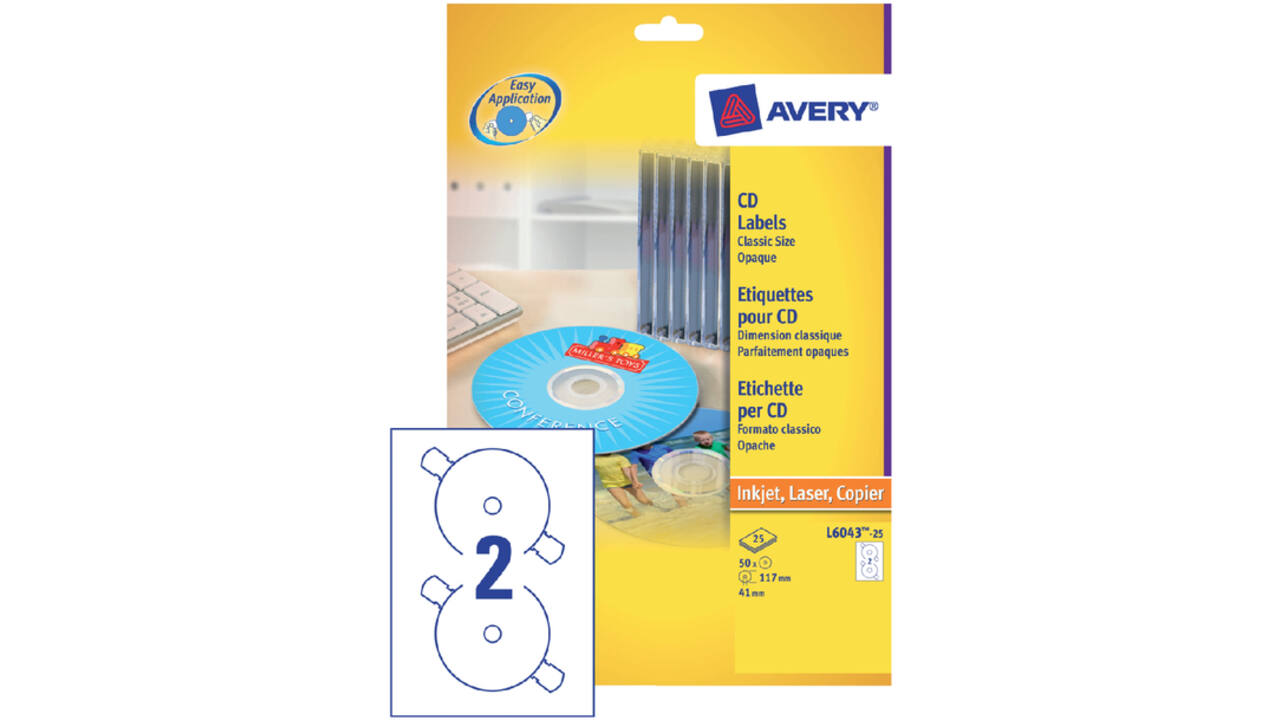 Etiket Avery L6043-25 CD wit 50 stuks