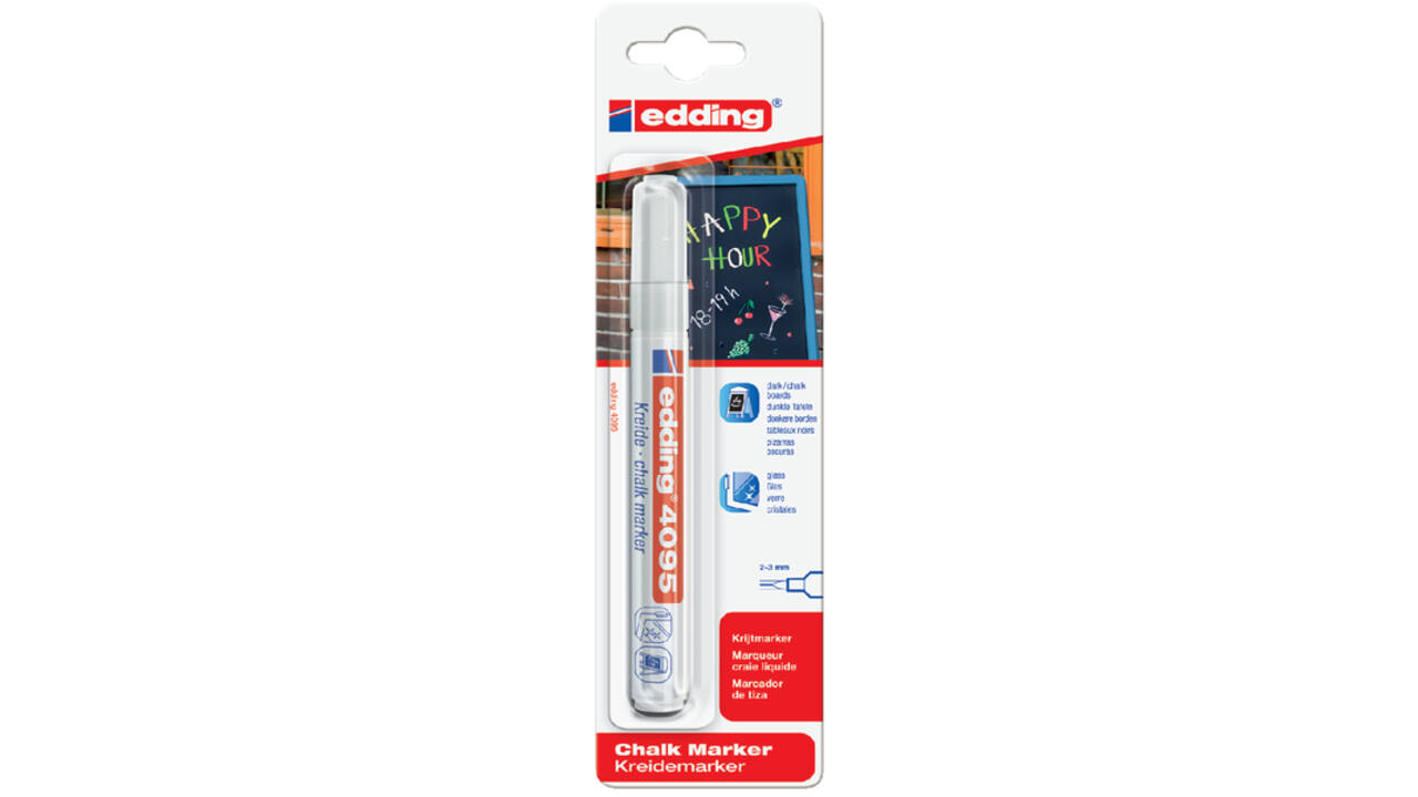 Krijtstift edding 4095 rond 2-3mm wit blister à 1 stuk