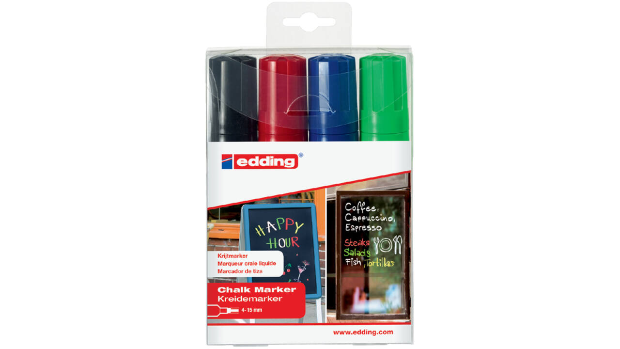 Krijtstift edding 4090 window schuin 4-15mm assorti etui à 4 stuks