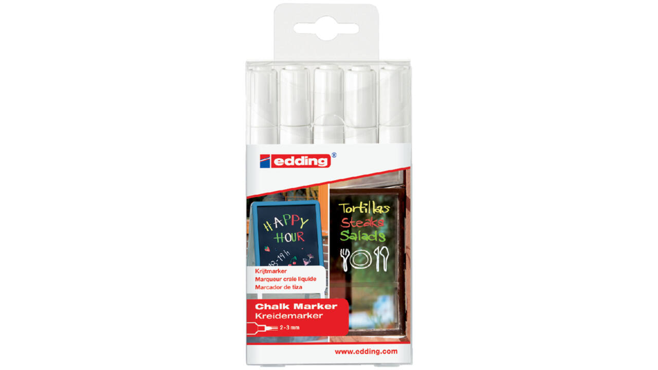 Krijtstift edding 4095 rond 2-3mm wit blister à 5 stuks