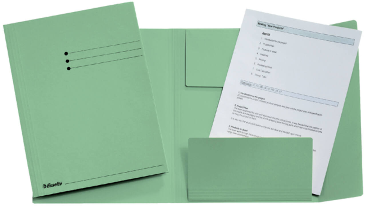 Dossiermap Esselte A4 3 kleppen manilla 275gr groen
