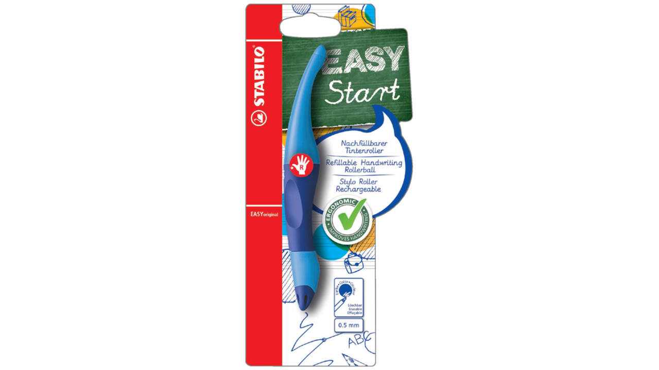 Rollerpen STABILO Easyoriginal rechtshandig licht/donkerblauw blister à 1 stuk