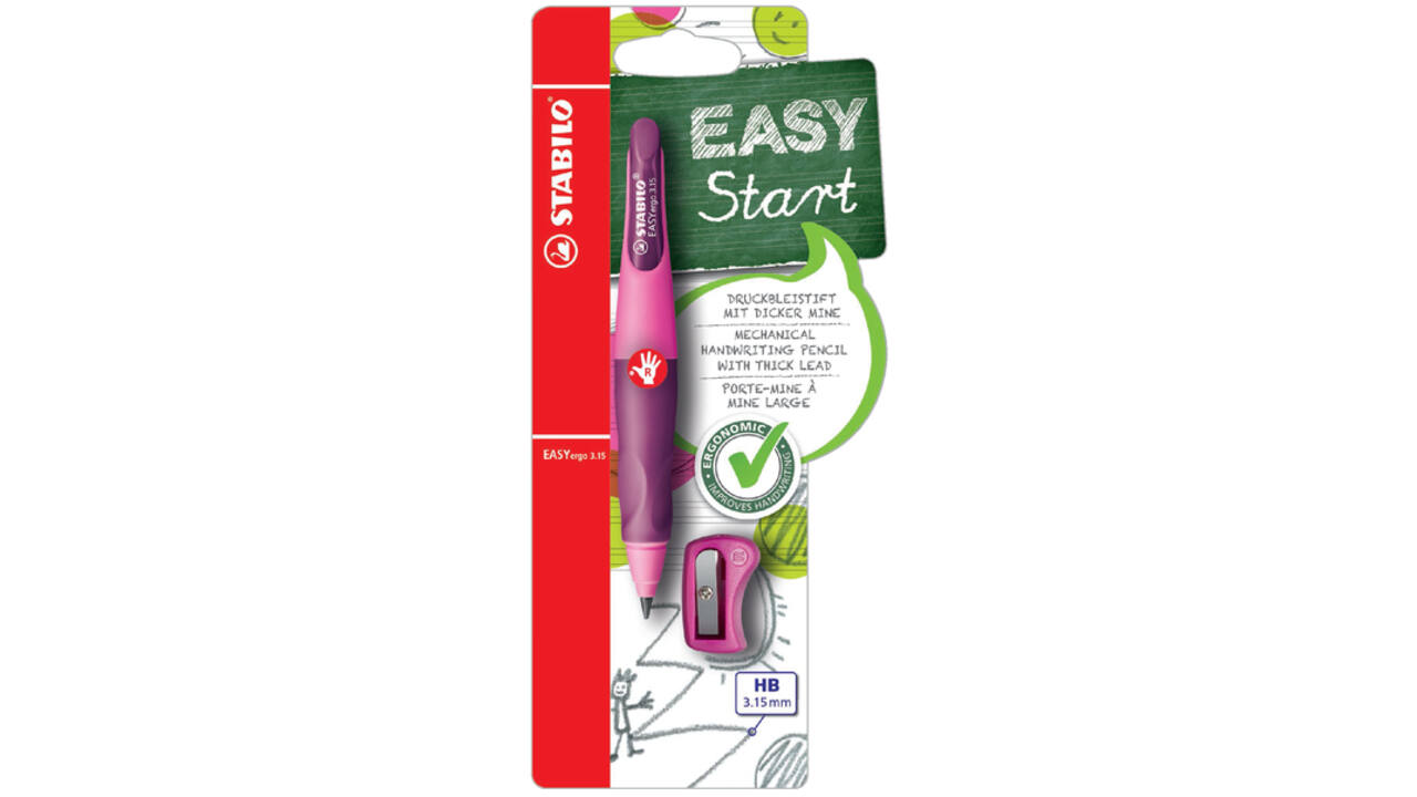 Vulpotlood STABILO Easyergo HB 3.15mm rechtshandig roze/lila incl puntenslijper blister à 1 stuk