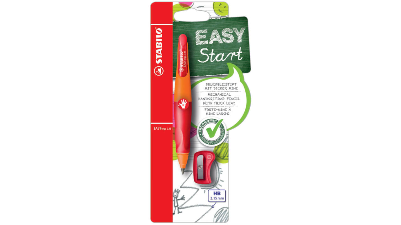 Vulpotlood STABILO Easyergo HB 3.15mm rechtshandig oranje/rood incl puntenslijper blister à 1 stuk