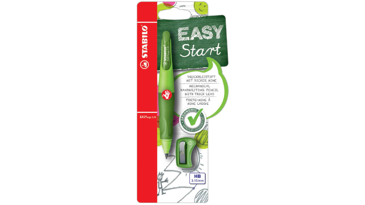 Vulpotlood STABILO Easyergo HB 3.15mm rechts groen/donkergroen incl puntenslijper blister à 1 stuk